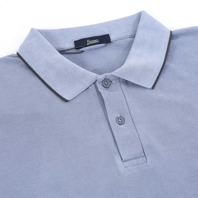 Herno Pique Polo Shirt in Azzurro Blue Collar