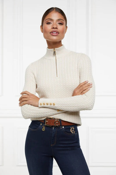 Holland Cooper Ava Quarter Zip Knit in Almond