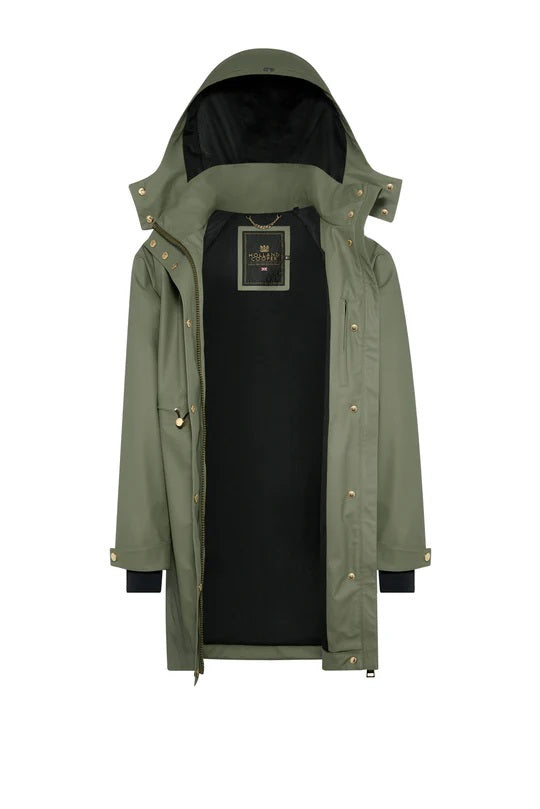 Holland Cooper Chartwell Rain Parka in Sage Front Open