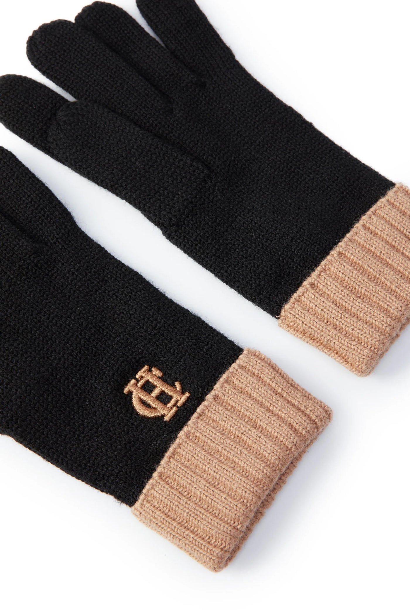 Holland Cooper Chelsea Logo Knitted Gloves in Tan Black Cuff