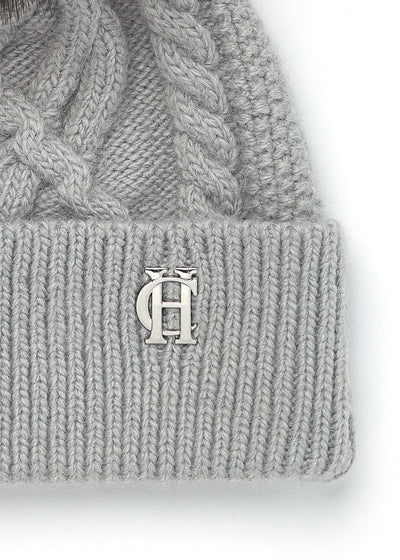 Holland Cooper Cortina Ladies Bobble Hat in Soft Grey Logo