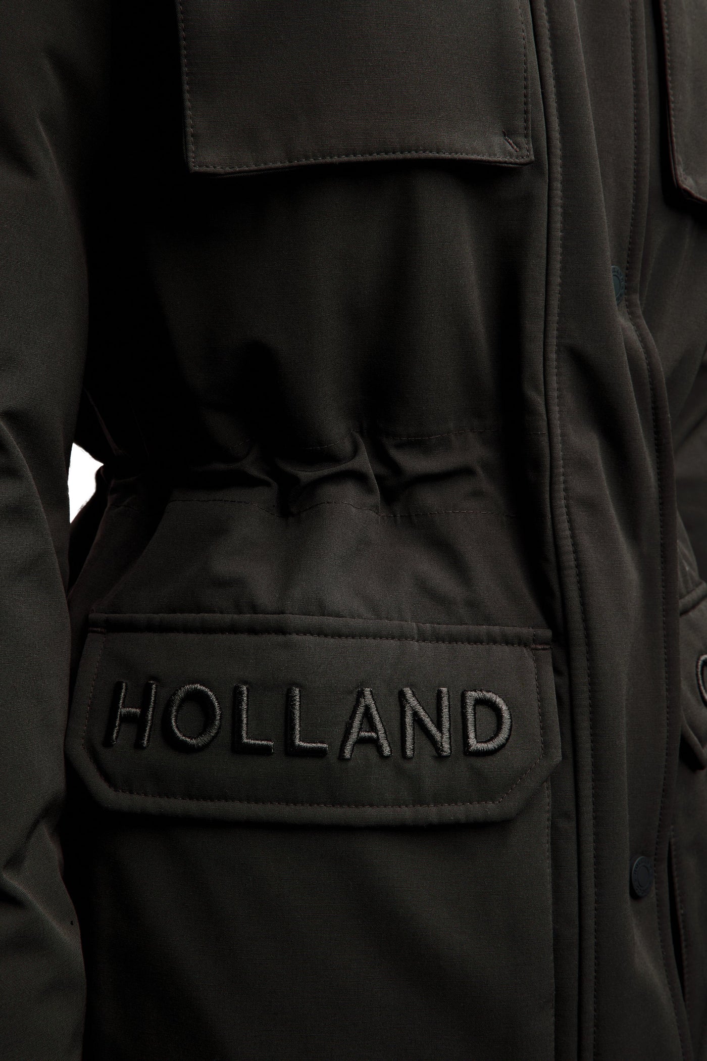Holland Cooper Expedition Longline Coat in Dark Olive Logo