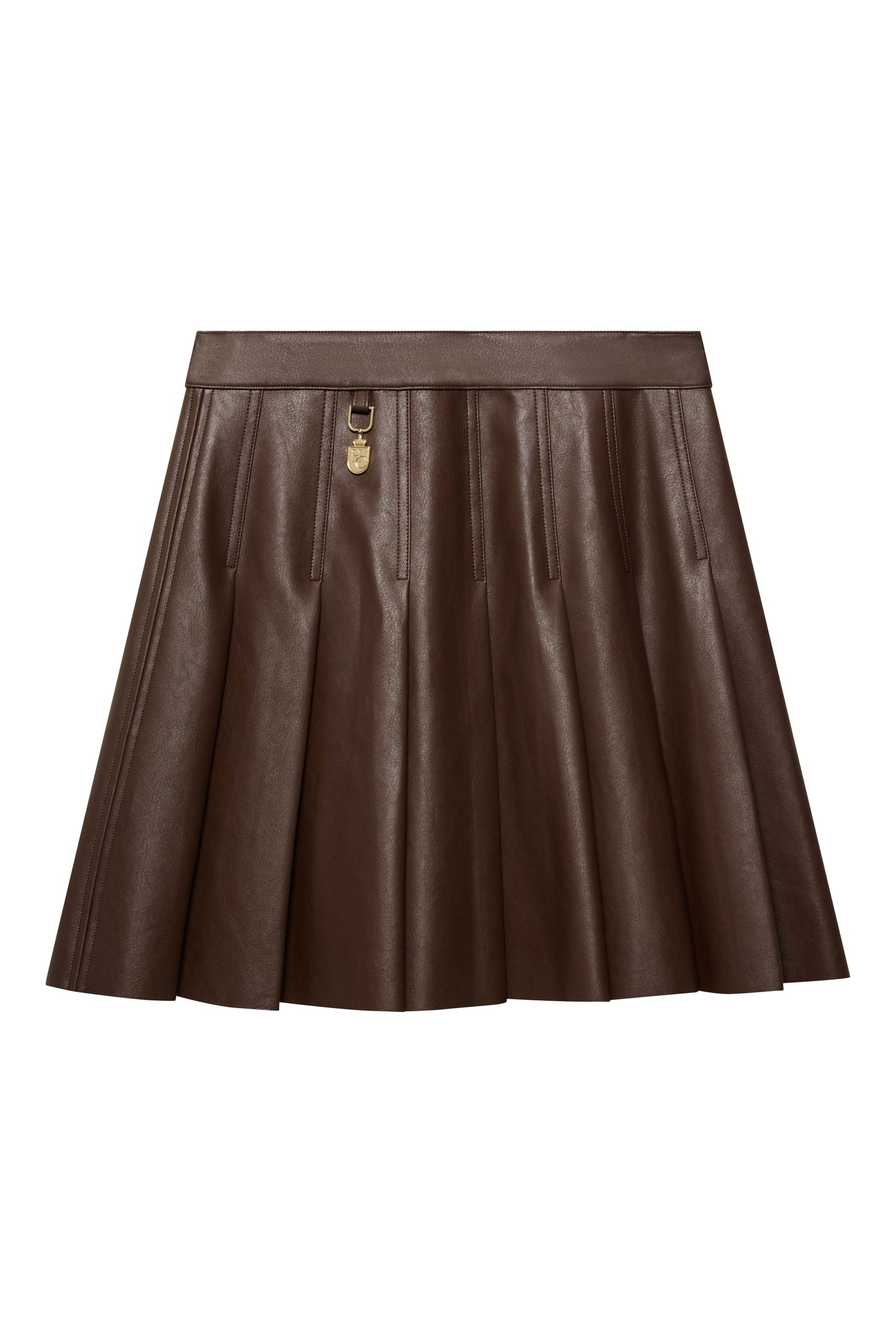 Holland Cooper Faux Leather Pleated Mini Skirt in Espresso Front