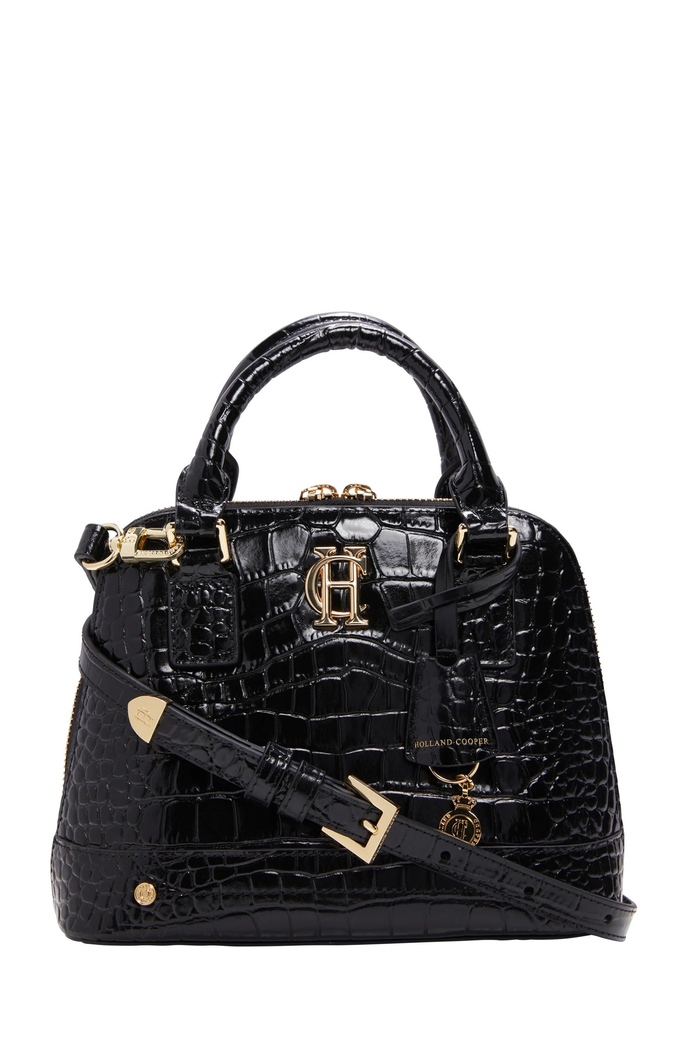 Holland Cooper Grovesnor Tote Bag in Black Croc Front