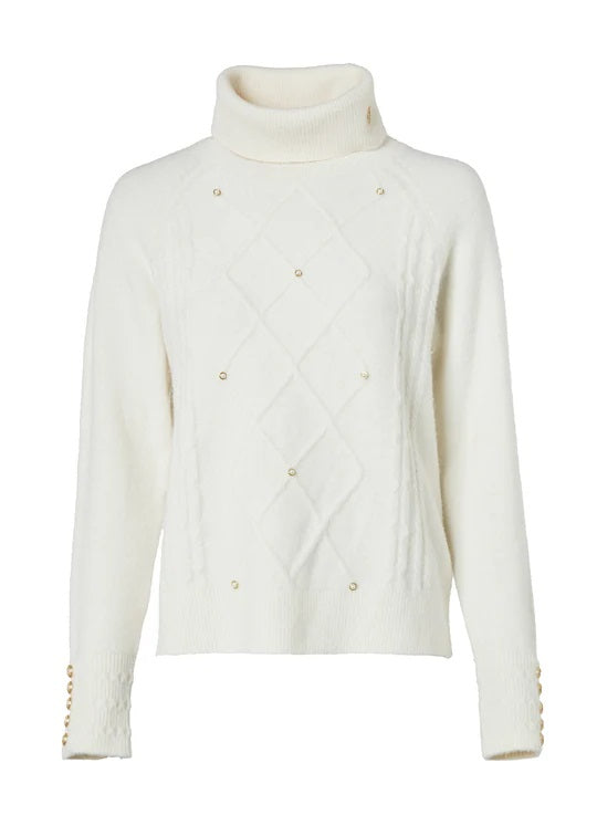 Holland Cooper Harlow Roll Neck Knit in Ecru Front