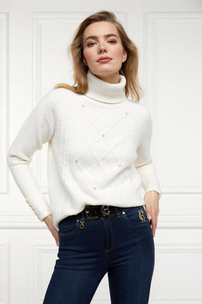 Holland Cooper Harlow Roll Neck Knit in Ecru