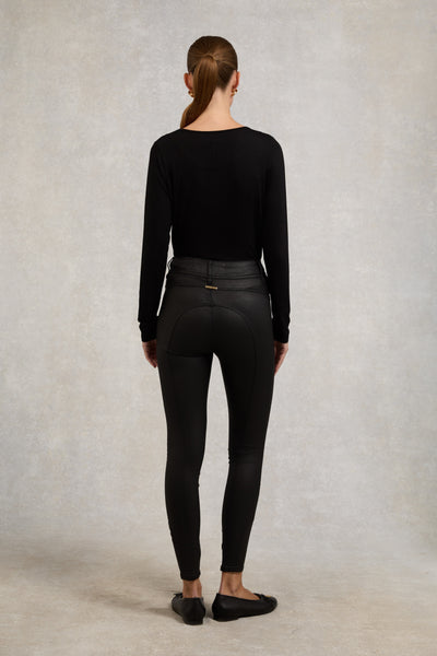 Holland Cooper Long Sleeve V Neck Tee in Black Model Back