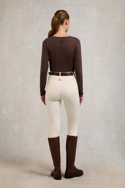 Holland Cooper Long Sleeve V Neck Tee in Coffee Model Back