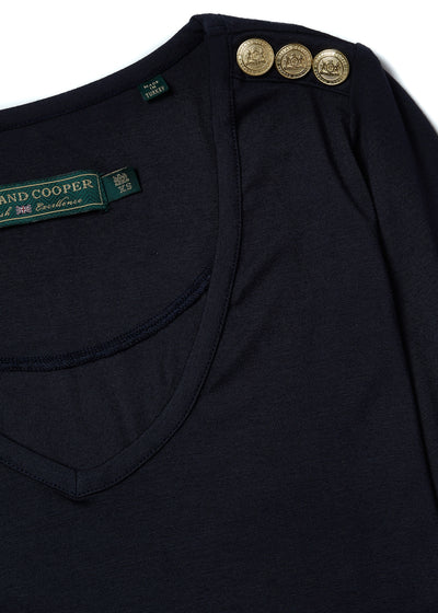 Holland Cooper Long Sleeve V Neck Tee in Ink Navy Details