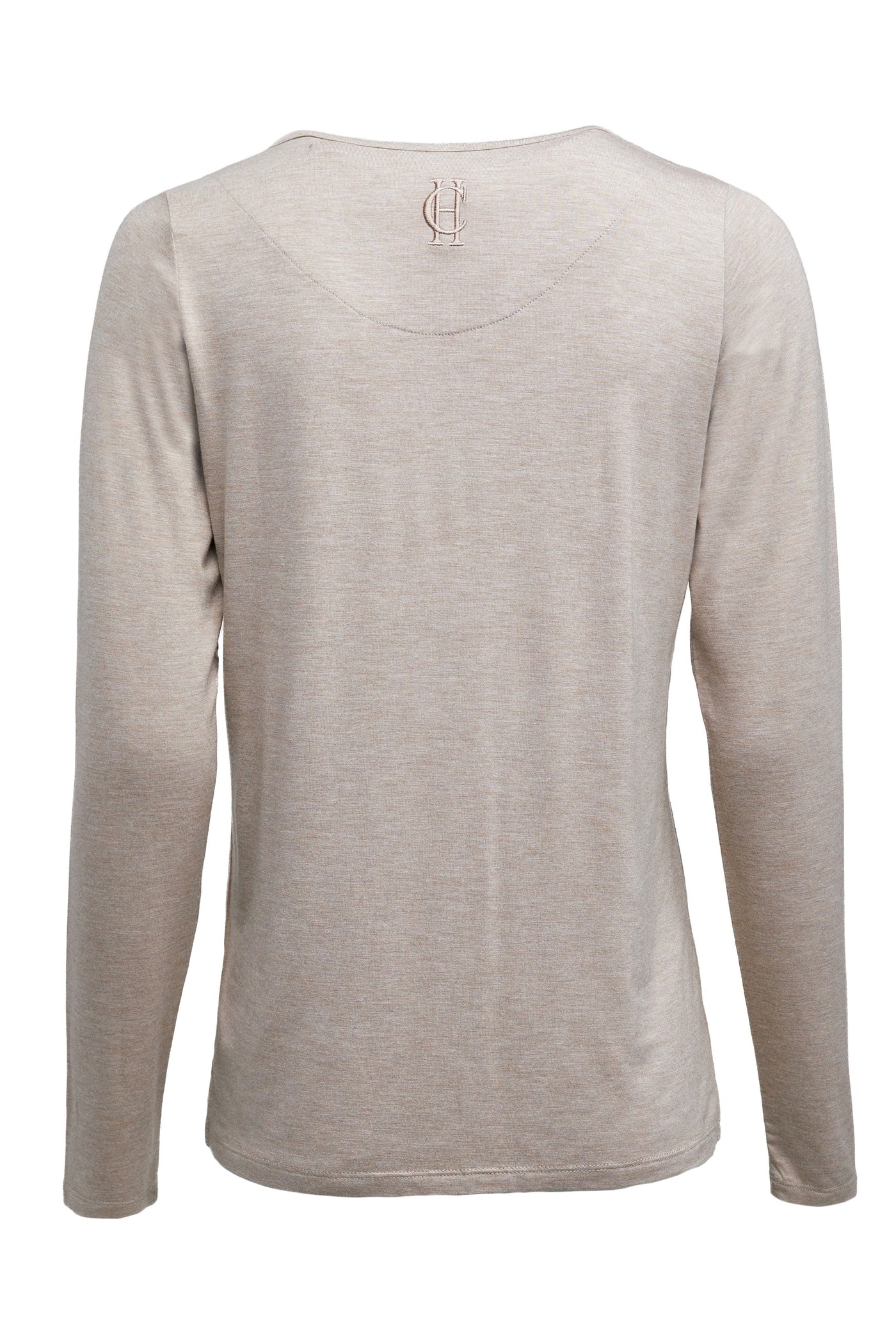 Holland Cooper Long Sleeve V Neck Tee in Oatmeal Back