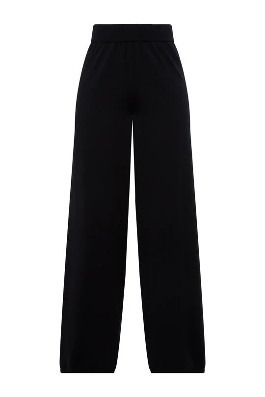 Holland Cooper Maria Knitted Wide Leg Pant in Black Front