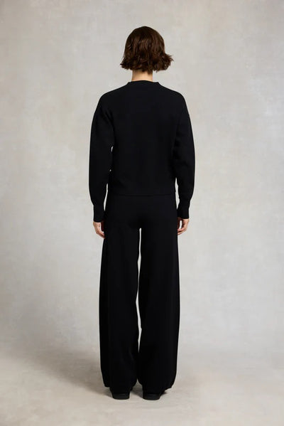 Holland Cooper Maria Knitted Wide Leg Pant in Black Model Back