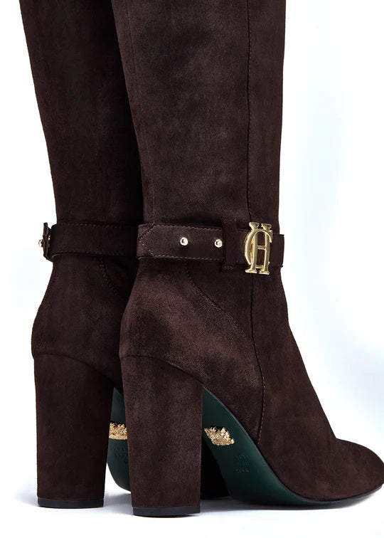 Holland Cooper Marlborough Knee Boot in Chocolate Pair Detail