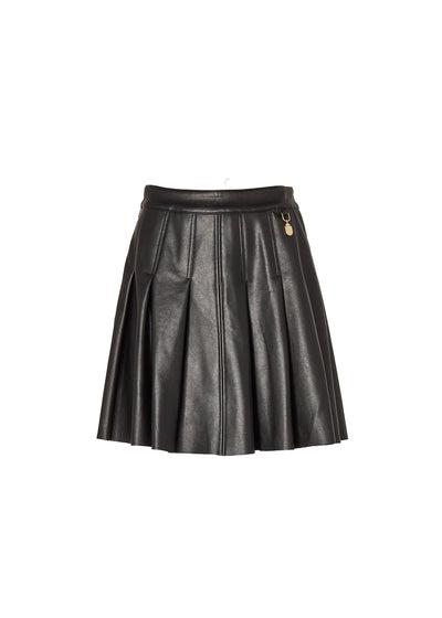 Holland Cooper PU Pleated Mini Skirt in Black Front