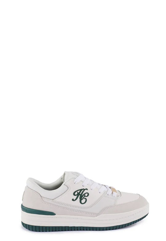 Holland Cooper Retro Ladies Trainer in White Racing Green Side