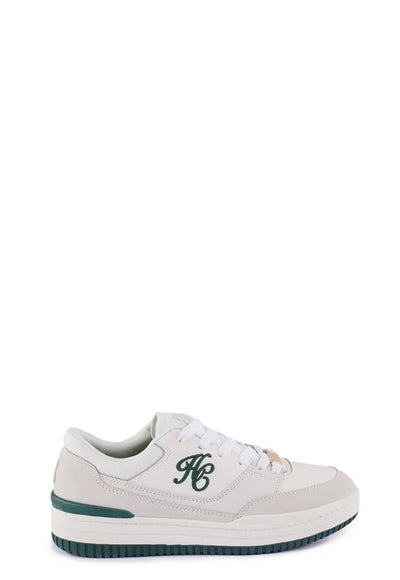 Holland Cooper Retro Ladies Trainer in White Racing Green Side