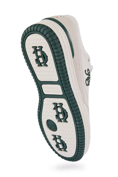 Holland Cooper Retro Ladies Trainer in White Racing Green Sole
