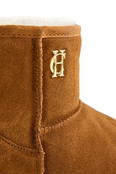 Holland Cooper Shearling Platform Boot in Tan Logo