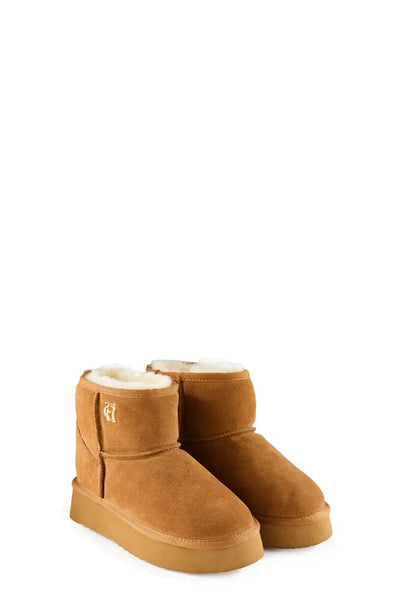 Holland Cooper Shearling Platform Boot in Tan Pair