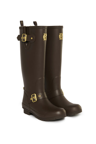 Holland Cooper Sherpa Lined Regency Wellington in Chocolate Matte Gold Pair