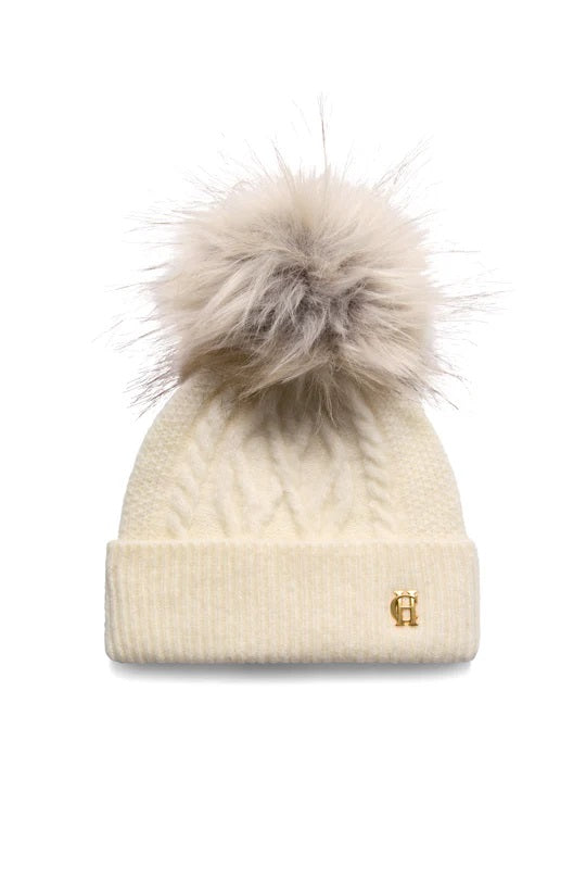 Holland Cooper Sloane Cable Ladies Bobble Hat in Cream Front