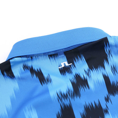 J.Lindeberg Tour Tech Print Polo Shirt in Warp Sonic Blue Nape