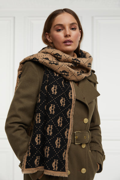 Holland Cooper Lightweight Monogram Scarf in Tan Black 3