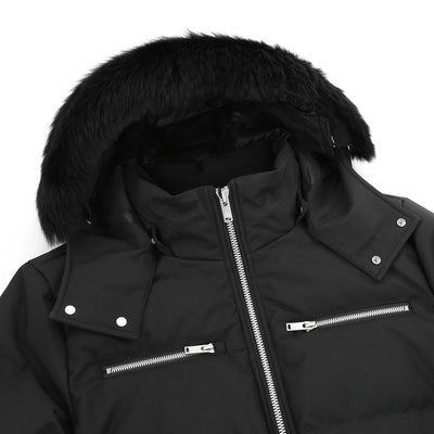 Moose Knuckles Cloud Bomber Neoshear Jacket in Black & Black Fur Hood