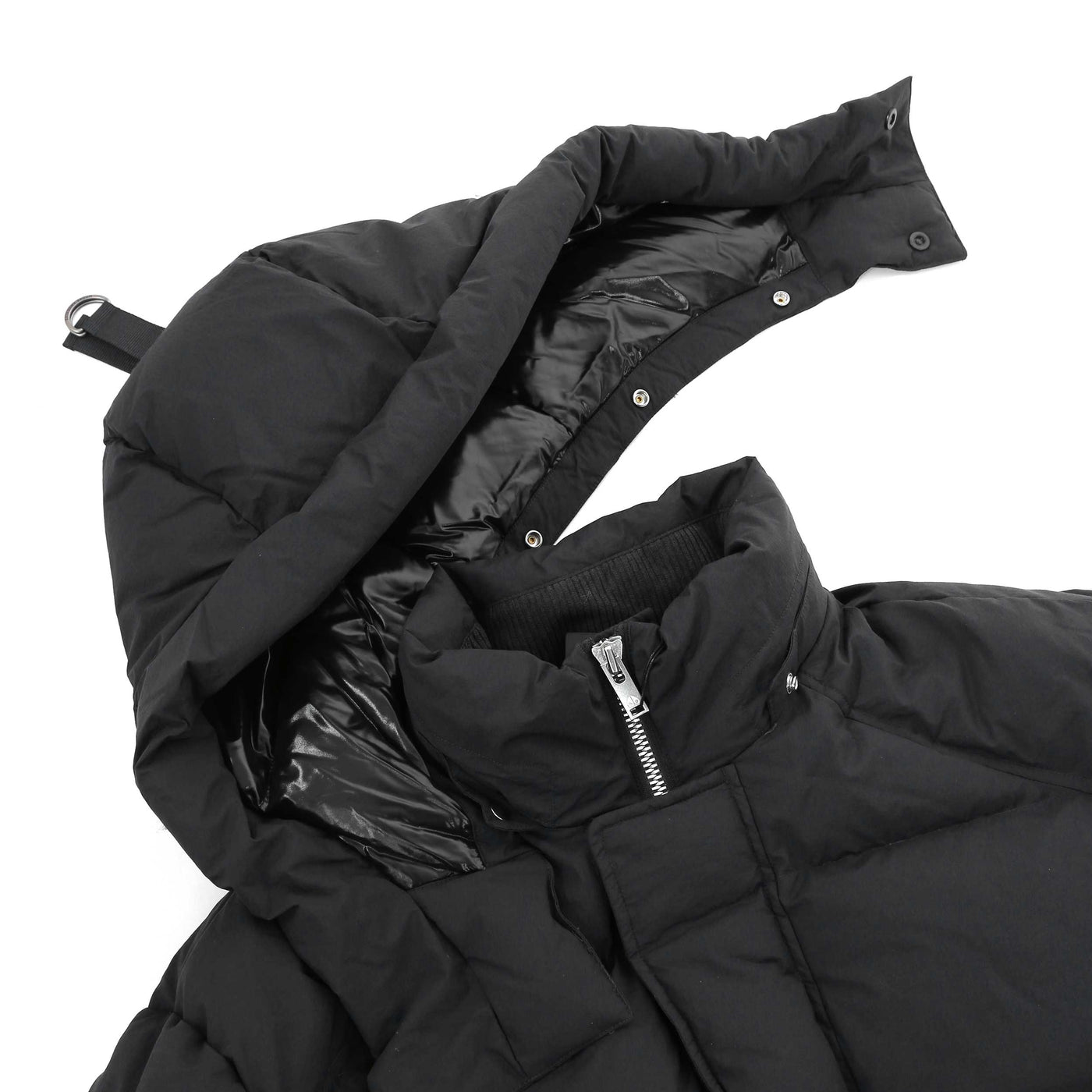 Moose Knuckles Everest Long Puffer Jacket in Black Hood Detached