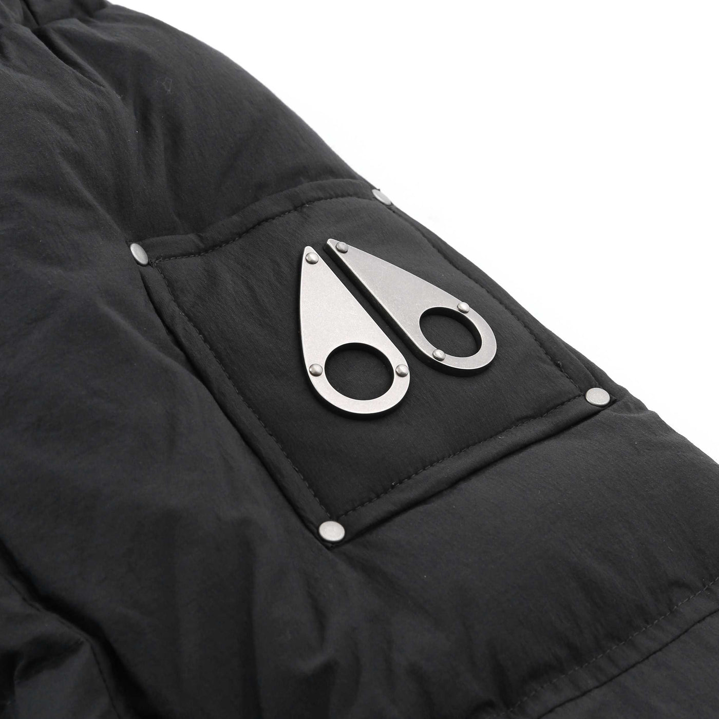 Moose Knuckles Everest Long Puffer Jacket in Black Logo