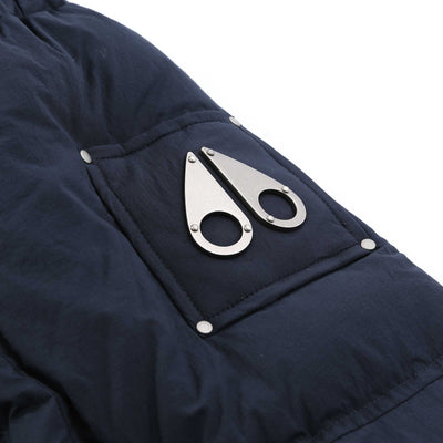 Moose Knuckles Everest Long Puffer Jacket in Navy Logo