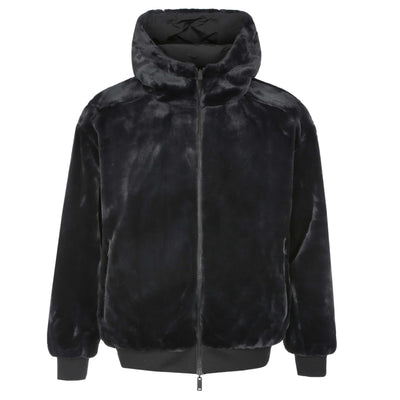 Moose Knuckles Roland Rev Bunny Jacket in Black Faux Fur Front