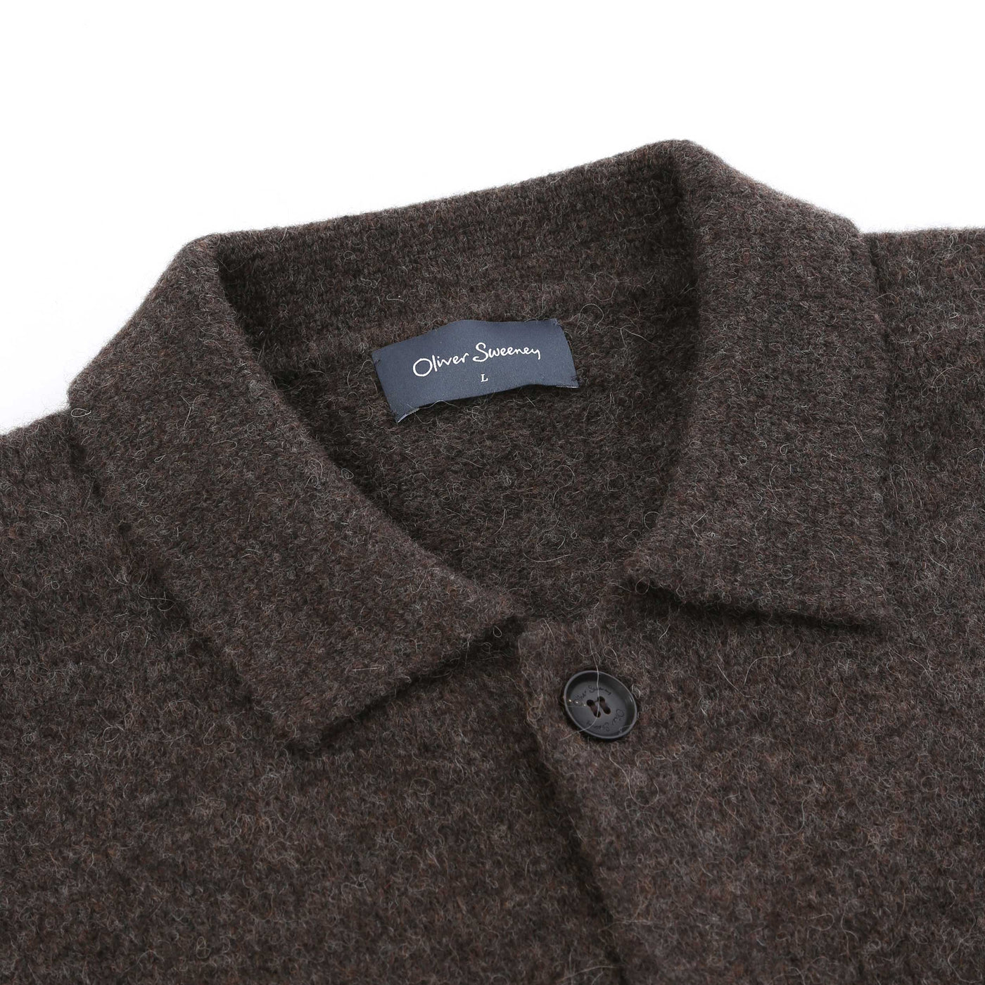 Oliver Sweeney Heywood Knitted Overshirt in Chocolate Collar