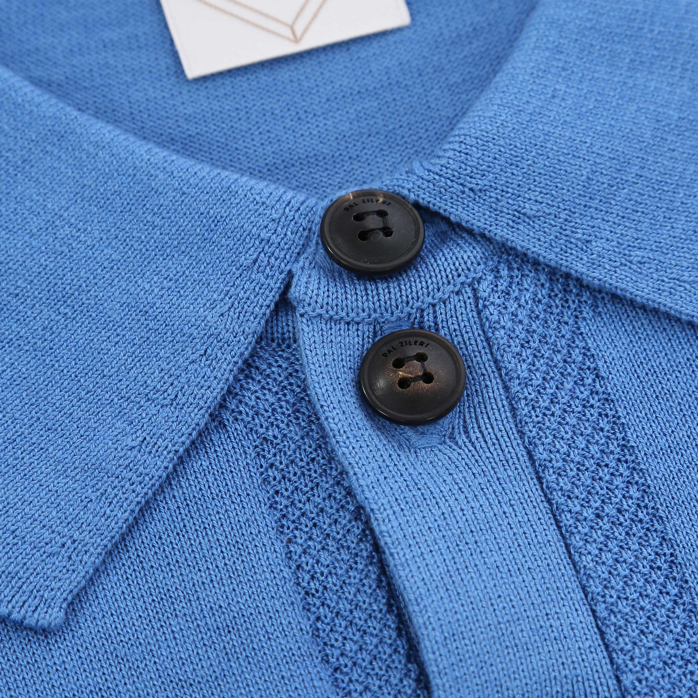 Pal Zileri Silk Cotton Mix Polo Shirt in Sea Blue Buttons