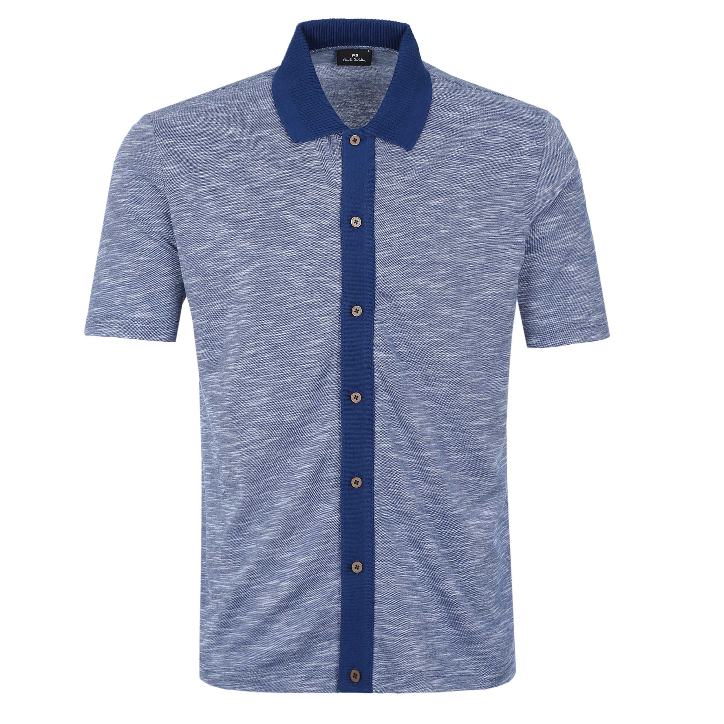 Paul Smith Button Front Polo Shirt in Blue