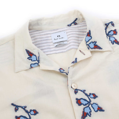 Paul Smith Floral Reg Fit SS Shirt in Off White Collar