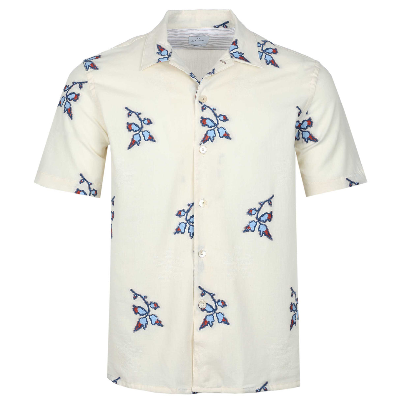 Paul Smith Floral Reg Fit SS Shirt in Off White Main