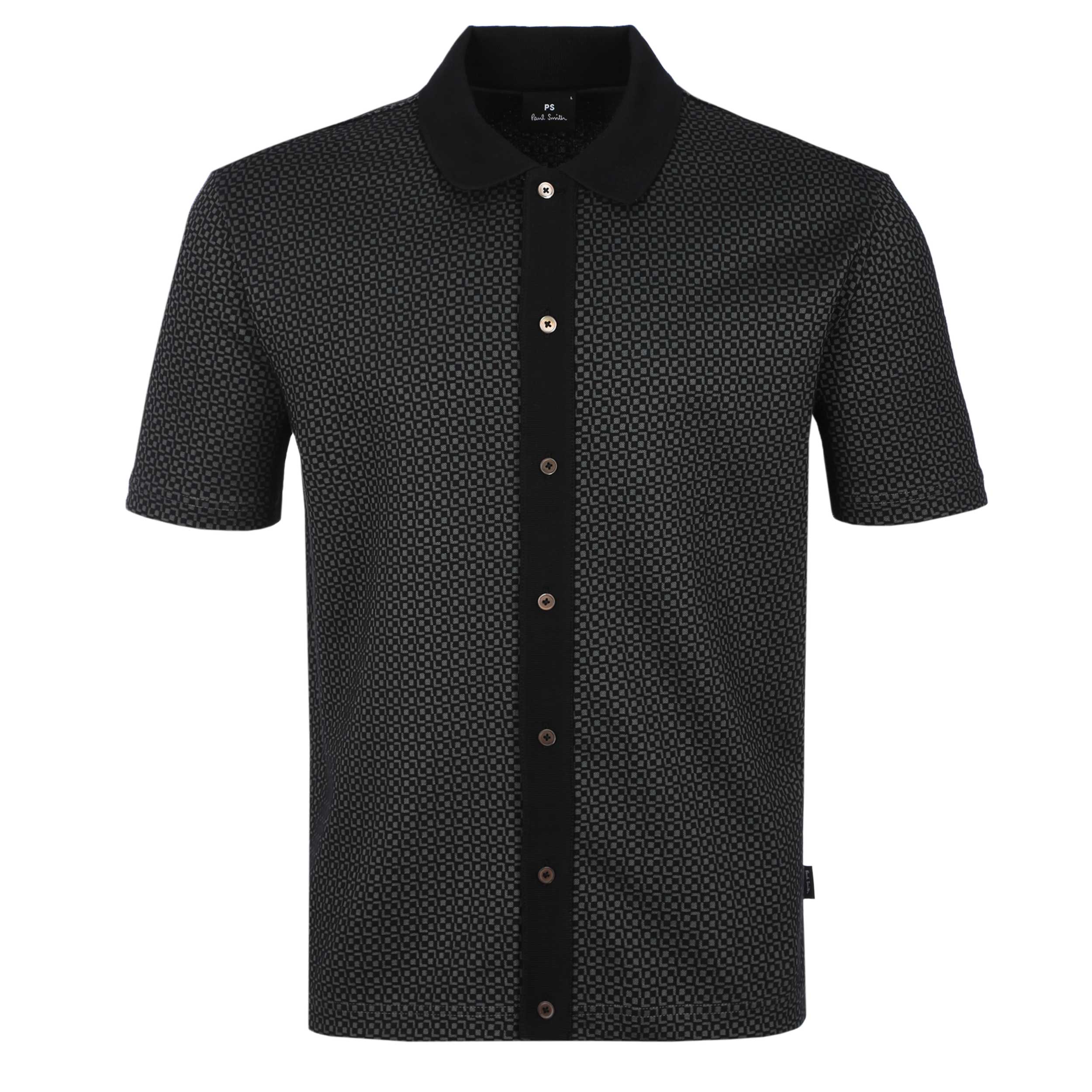 Paul Smith Reg Fit Button Front Polo Shirt in Black