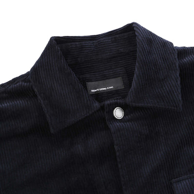 Remus Uomo Cord Shacket Overshirt in Navy Collar