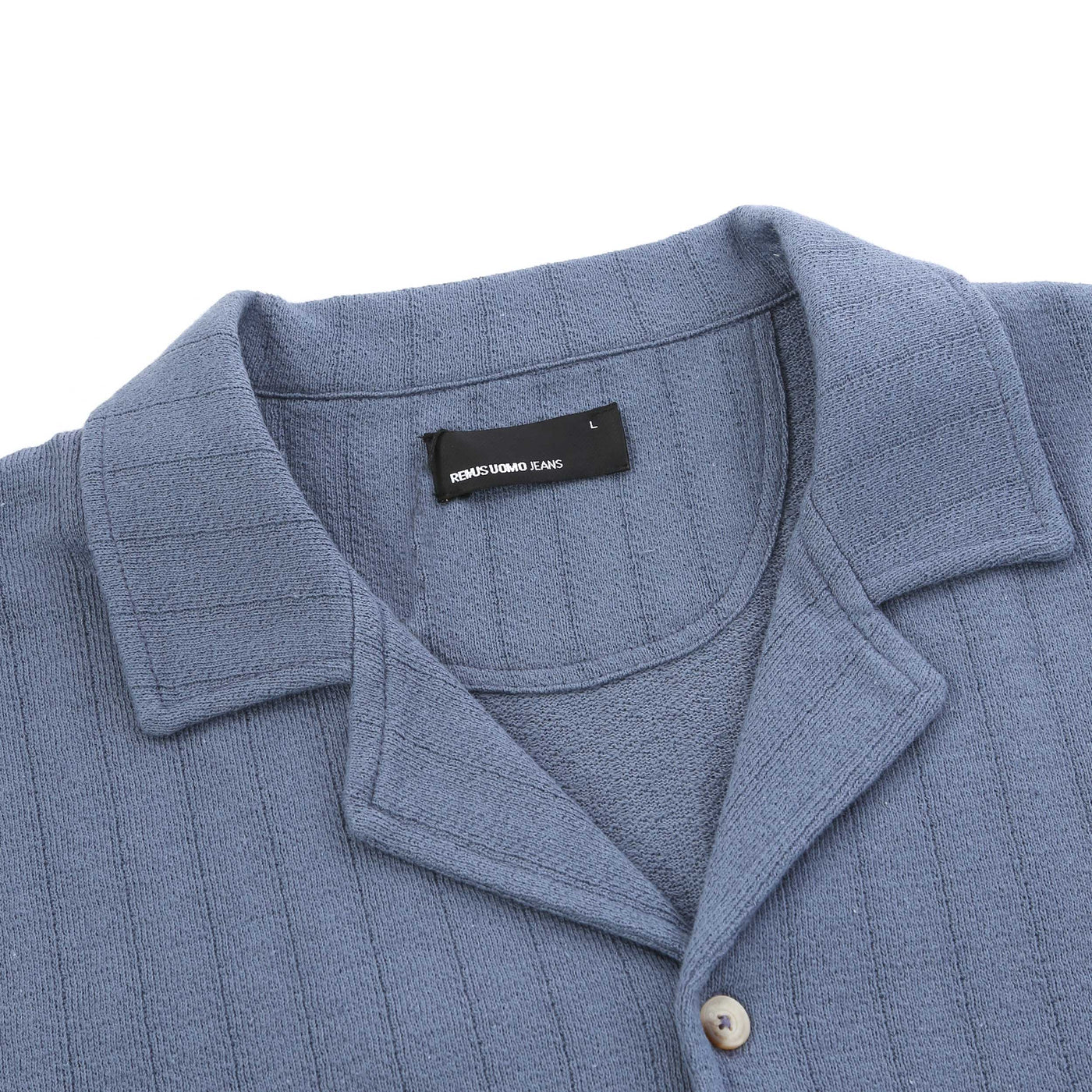 Remus Uomo Cuban Collar SS Shirt in Blue Collar