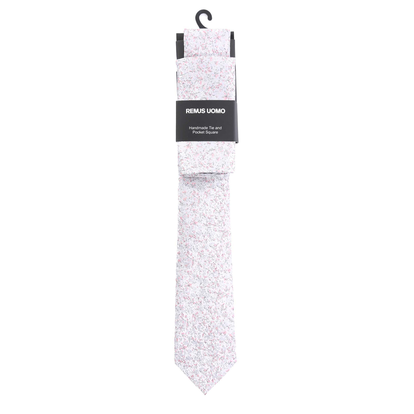 Remus Uomo Floral Tie & Hank Set in Silver & Pink