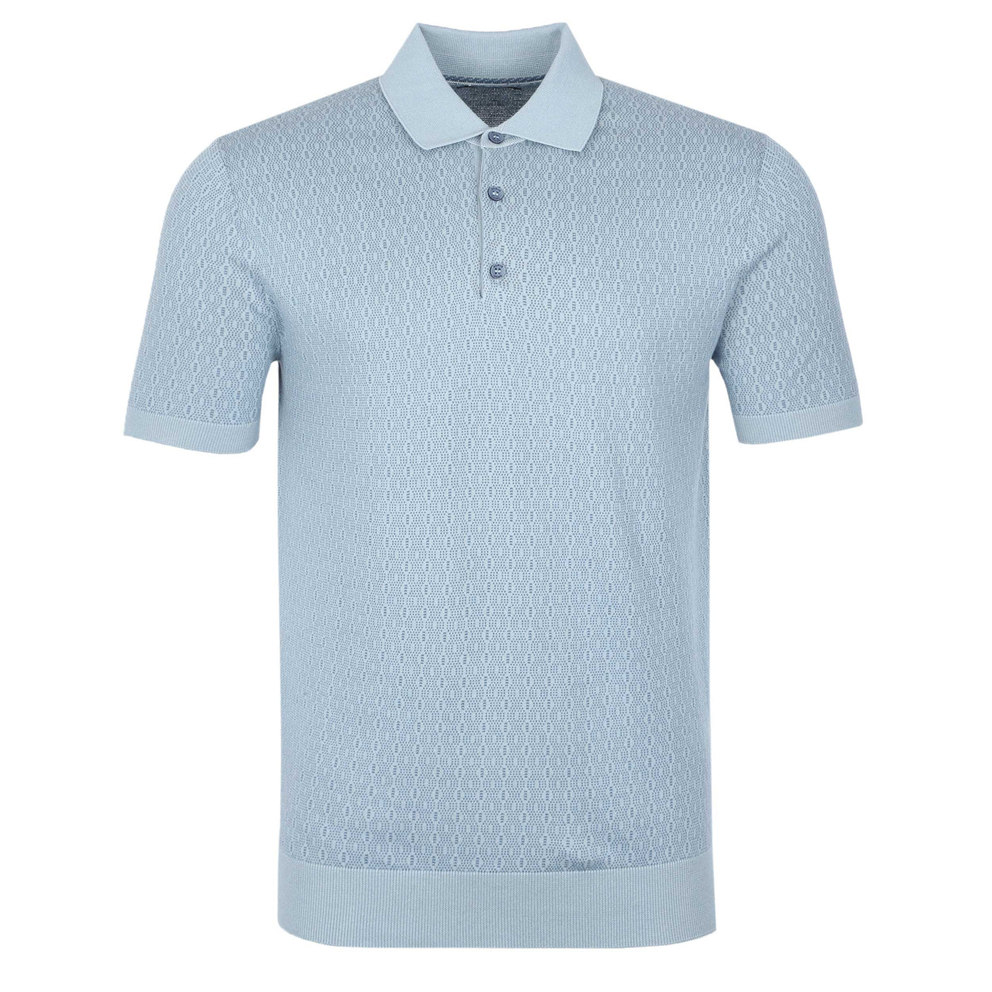 Remus Uomo Geometric Jacquard Knitted Polo Shirt in Blue