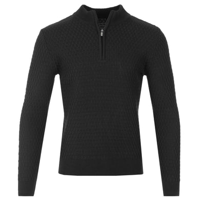 Remus Uomo Waffle 1/4 Zip Knitwear in Black