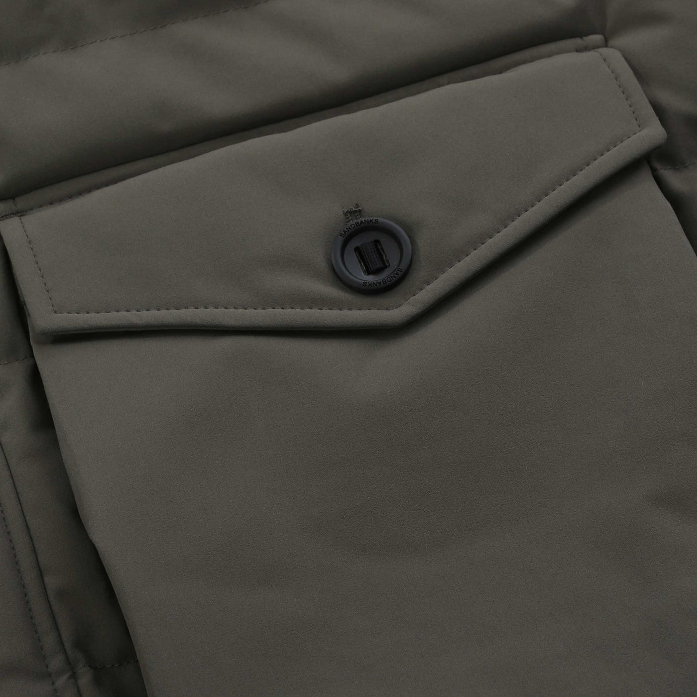 Sandbanks Branksome Long Puffer Jacket in Khaki Pocket