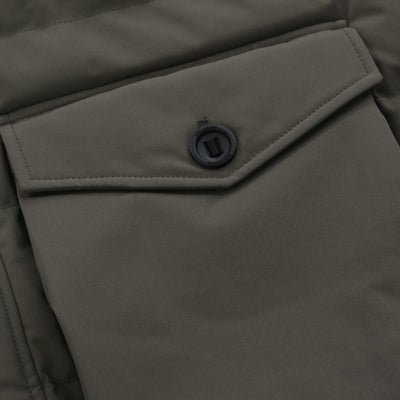 Sandbanks Branksome Long Puffer Jacket in Khaki Pocket