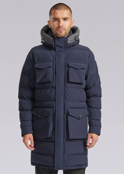 Sandbanks Branksome Long Puffer Jacket in Navy