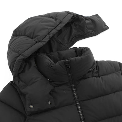 Sandbanks Dune Belted Mid Puffer Ladies Jacket in Black Hood Removed