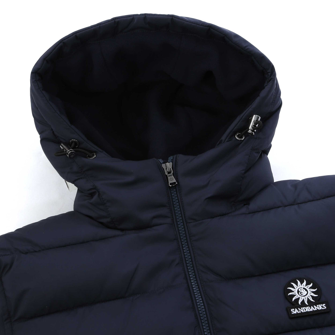 Sandbanks Frontier Micro Puffer Gilet in Navy Hood