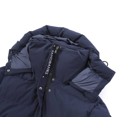 Sandbanks Haven Oversized Long Puffer Ladies Jacket in Navy Hood