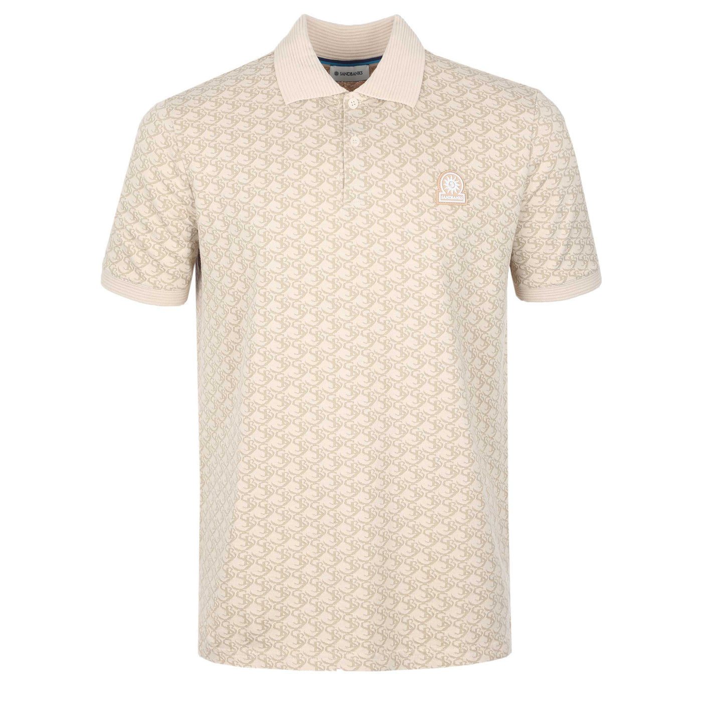 Sandbanks Jacquard Monogram Knitted Polo Shirt in Sand